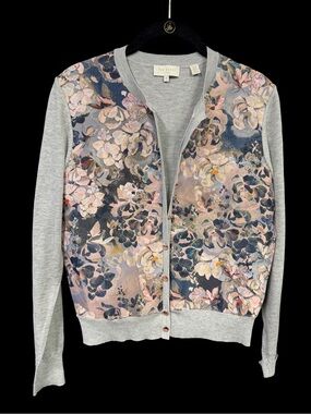 Ted Baker Gray Cardigan with Blush and Navy Floral Front